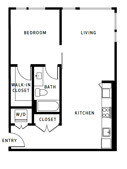 Floor plan for 1 bed, 1 bath, 707 sqft